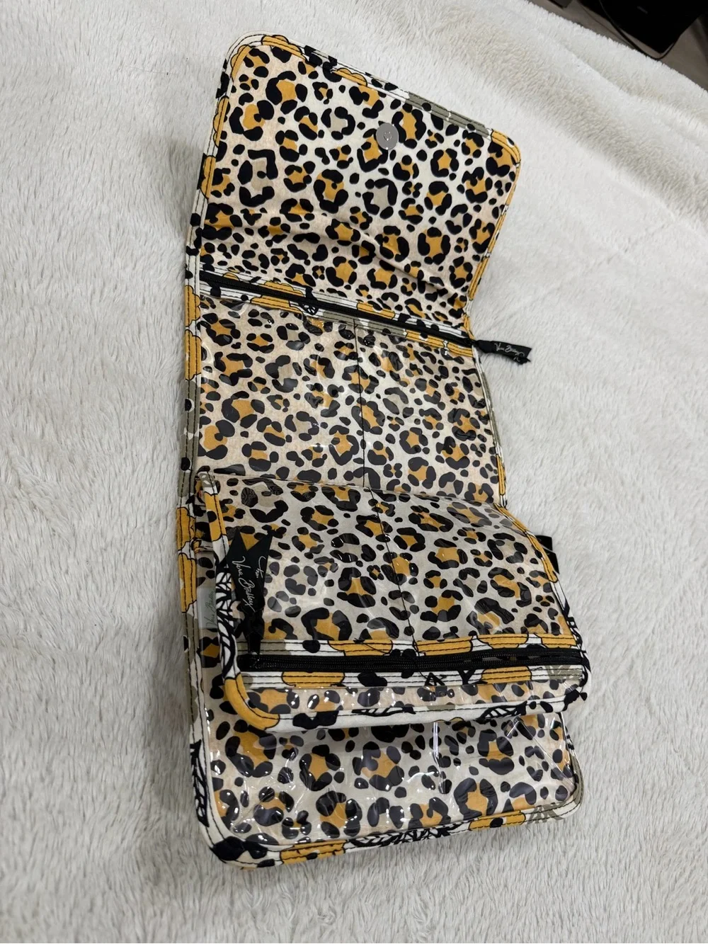 Vera Bradley Yellow Black and Cream Quilted Floral Fold-Over Cosmetic Wallet